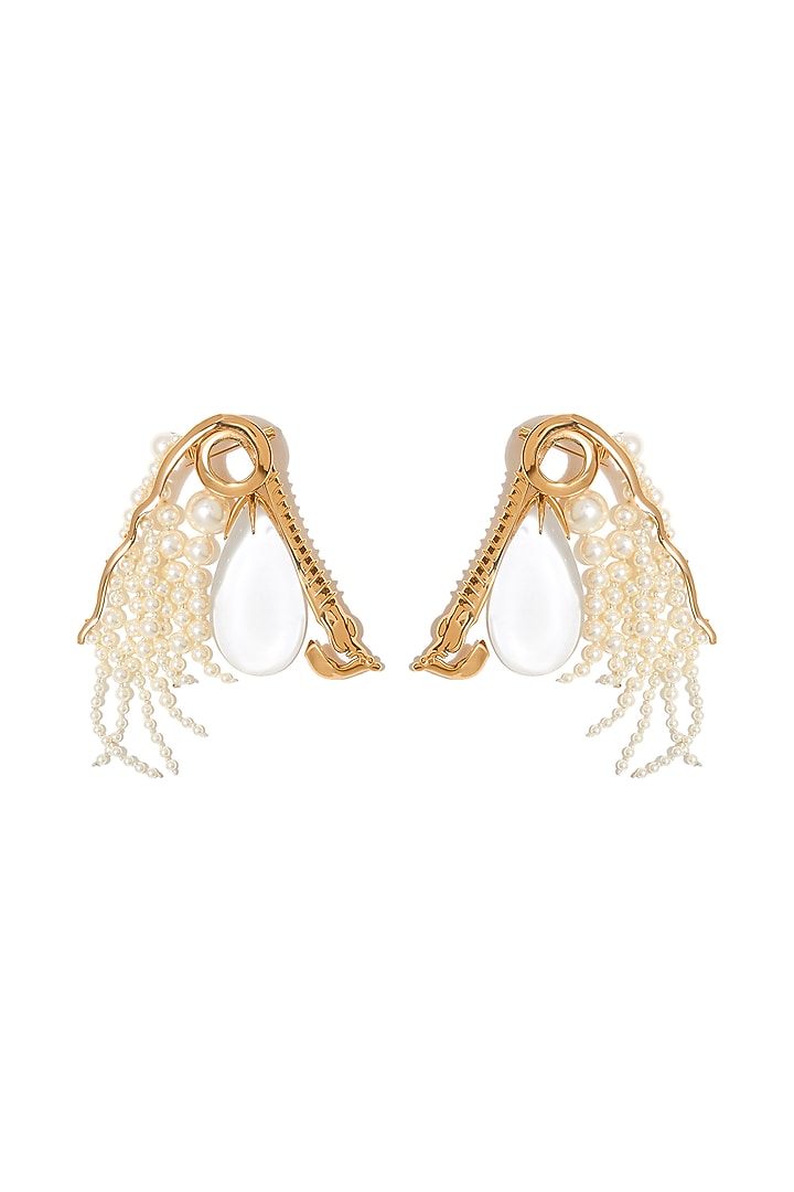 Gold Plated Swarovski Pearl Cascade Dangler Earrings by Outhouse at Pernia's Pop Up Shop