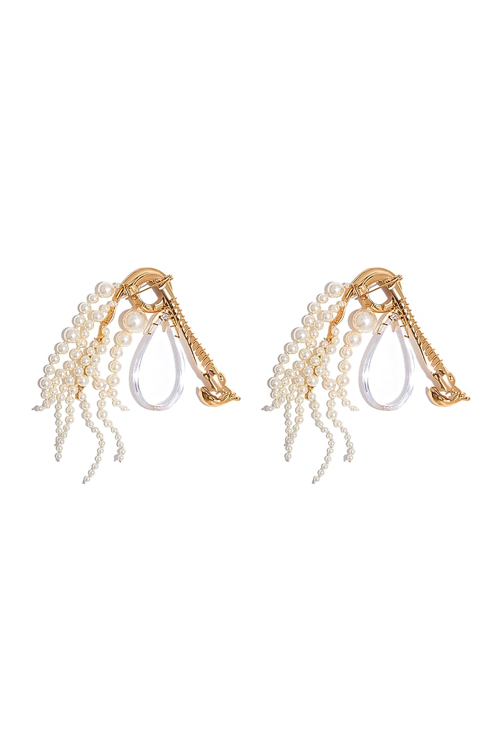 Gold Plated Swarovski Pearl Cascade Dangler Earrings by Outhouse at Pernia's Pop Up Shop