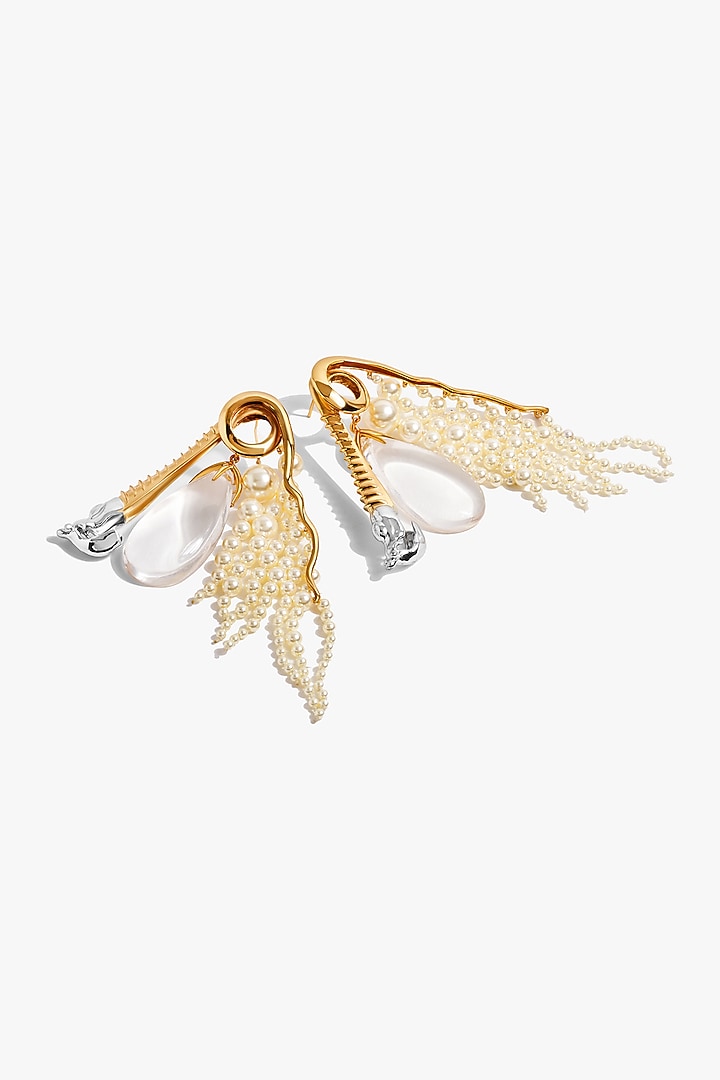 Gold Plated Swarovski Pearl Cascade Dangler Earrings by Outhouse at Pernia's Pop Up Shop