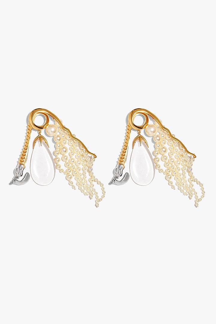 Gold Plated Swarovski Pearl Cascade Dangler Earrings by Outhouse at Pernia's Pop Up Shop