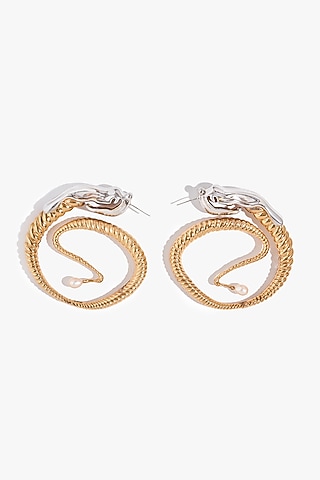 Two Tone Finish Mirror Concentric Hoop Earrings by Outhouse