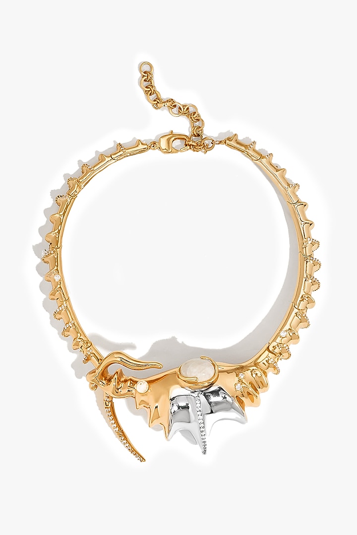 Two Tone Finish Swarovski Pearl & Cubic Zirconia Statement Collar Necklace by Outhouse at Pernia's Pop Up Shop