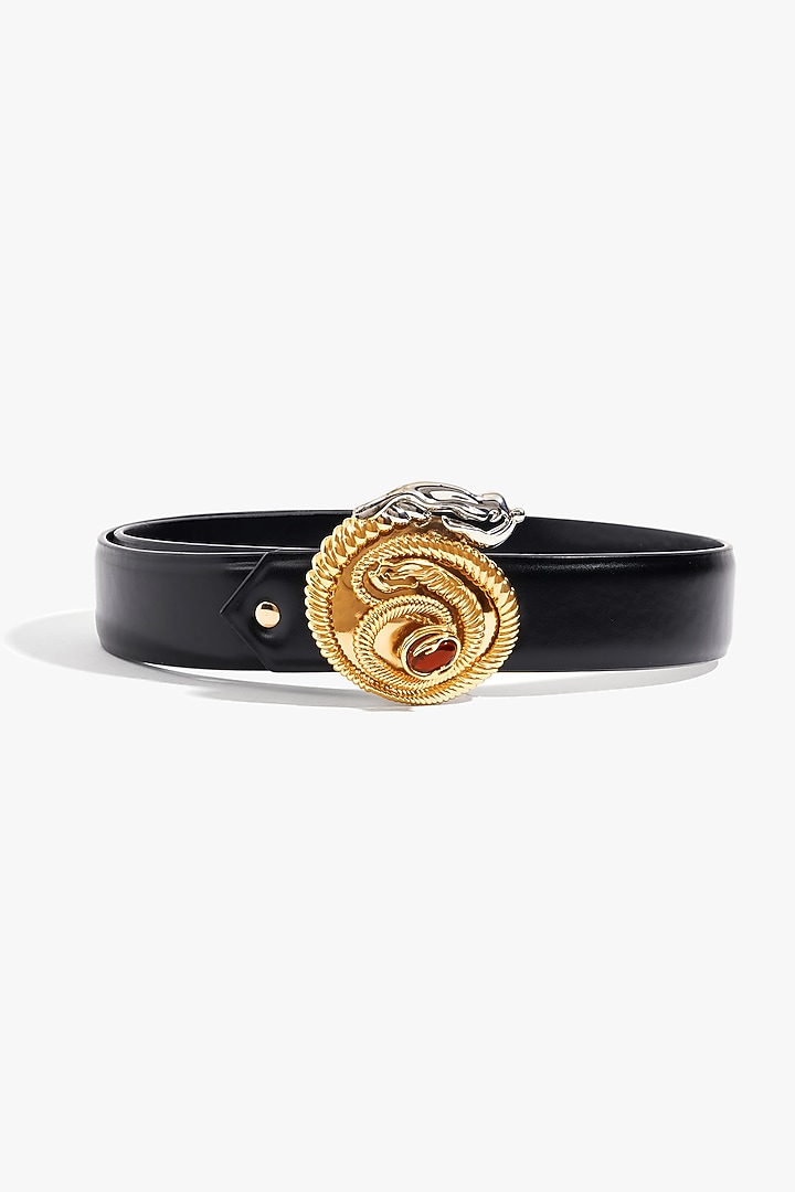 Gold Plated Vegan Leather Cubic Zirconia Seris Loop Belt by Outhouse at Pernia's Pop Up Shop