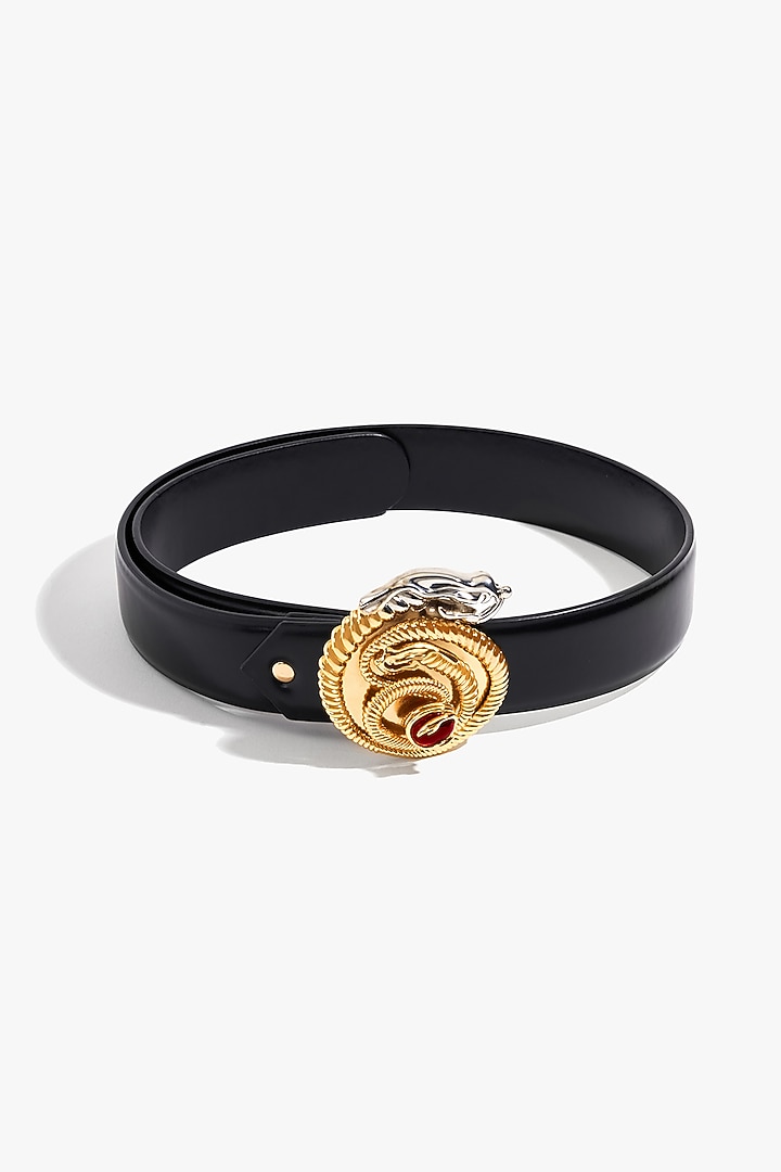 Gold Plated Vegan Leather Cubic Zirconia Seris Loop Belt by Outhouse at Pernia's Pop Up Shop