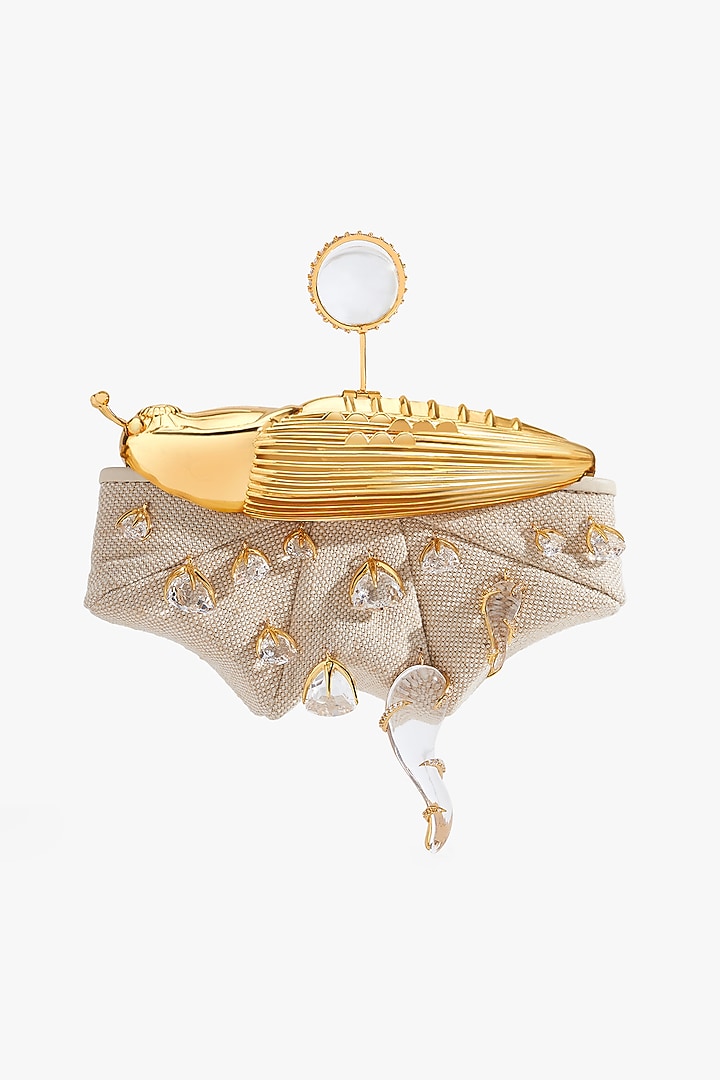 Gold Vegan Leather Crystal Glass Couture Bag by Outhouse at Pernia's Pop Up Shop