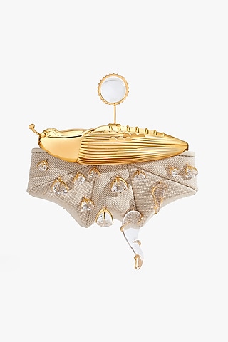 Gold Vegan Leather Crystal Glass Couture Bag by Outhouse