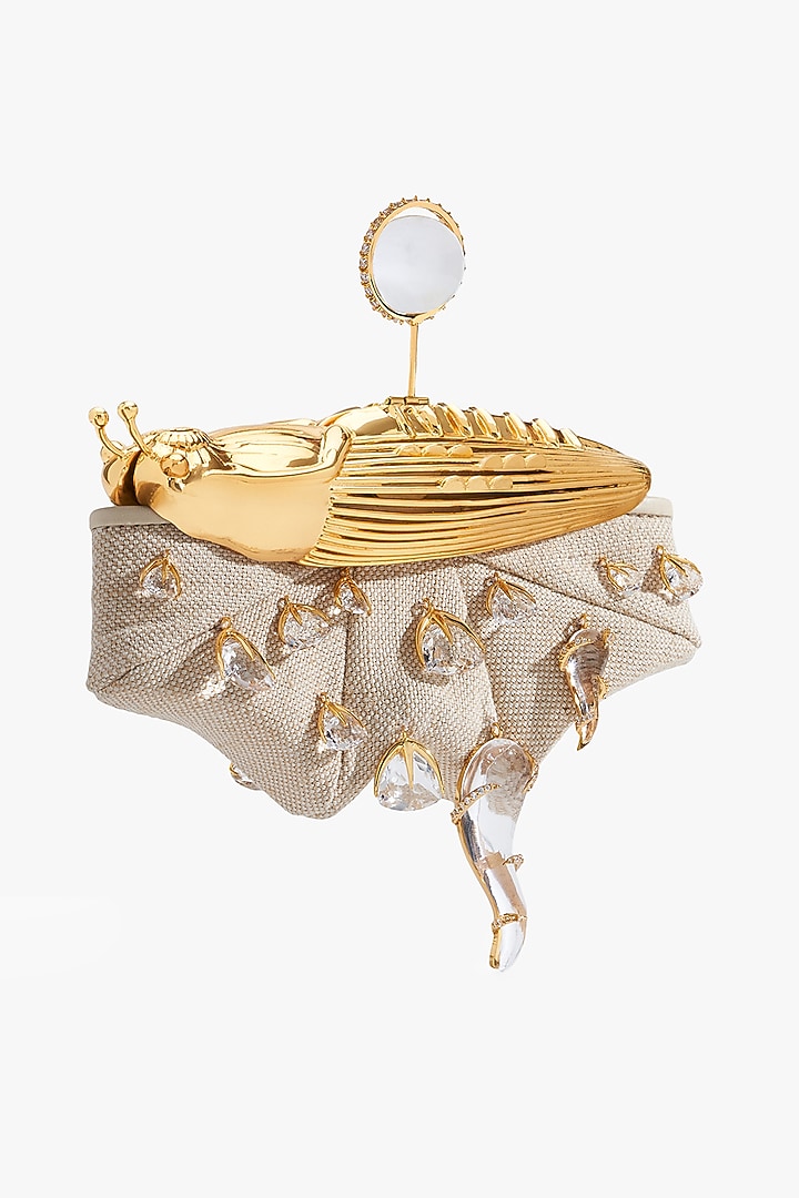 Gold Vegan Leather Crystal Glass Couture Bag by Outhouse at Pernia's Pop Up Shop