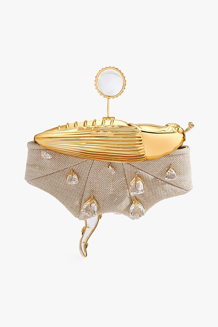 Gold Vegan Leather Crystal Glass Couture Bag by Outhouse at Pernia's Pop Up Shop