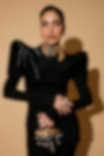 Black & Gold Vegan Leather Crystal Glass Couture Bag by Outhouse at Pernia's Pop Up Shop