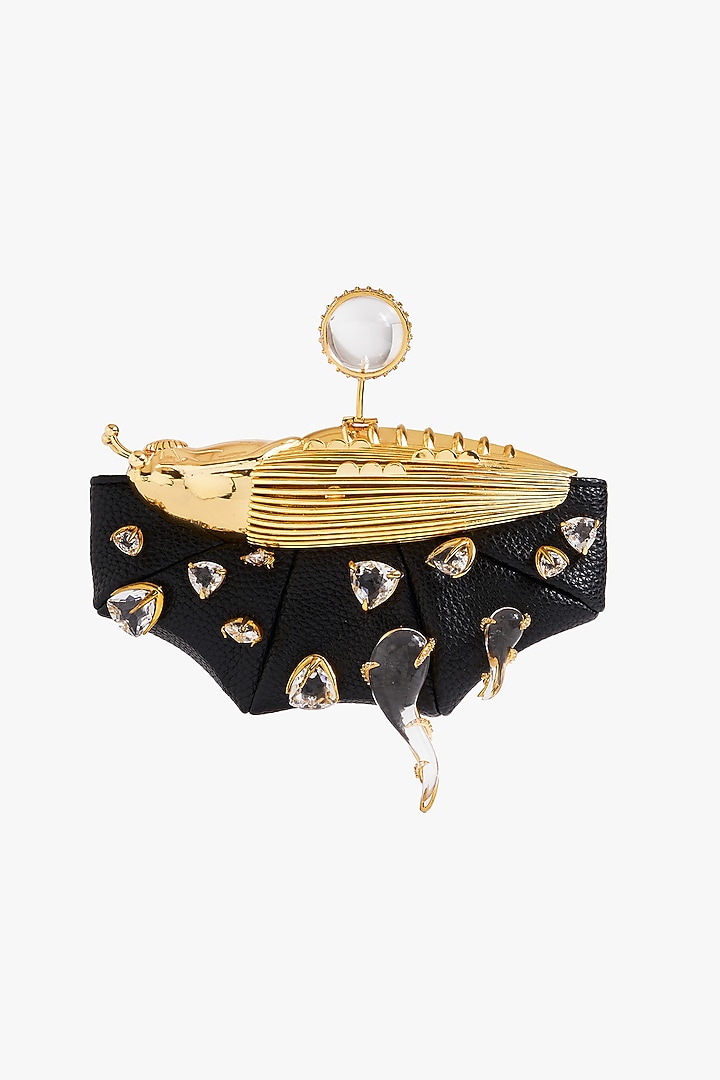 Black & Gold Vegan Leather Crystal Glass Couture Bag by Outhouse at Pernia's Pop Up Shop