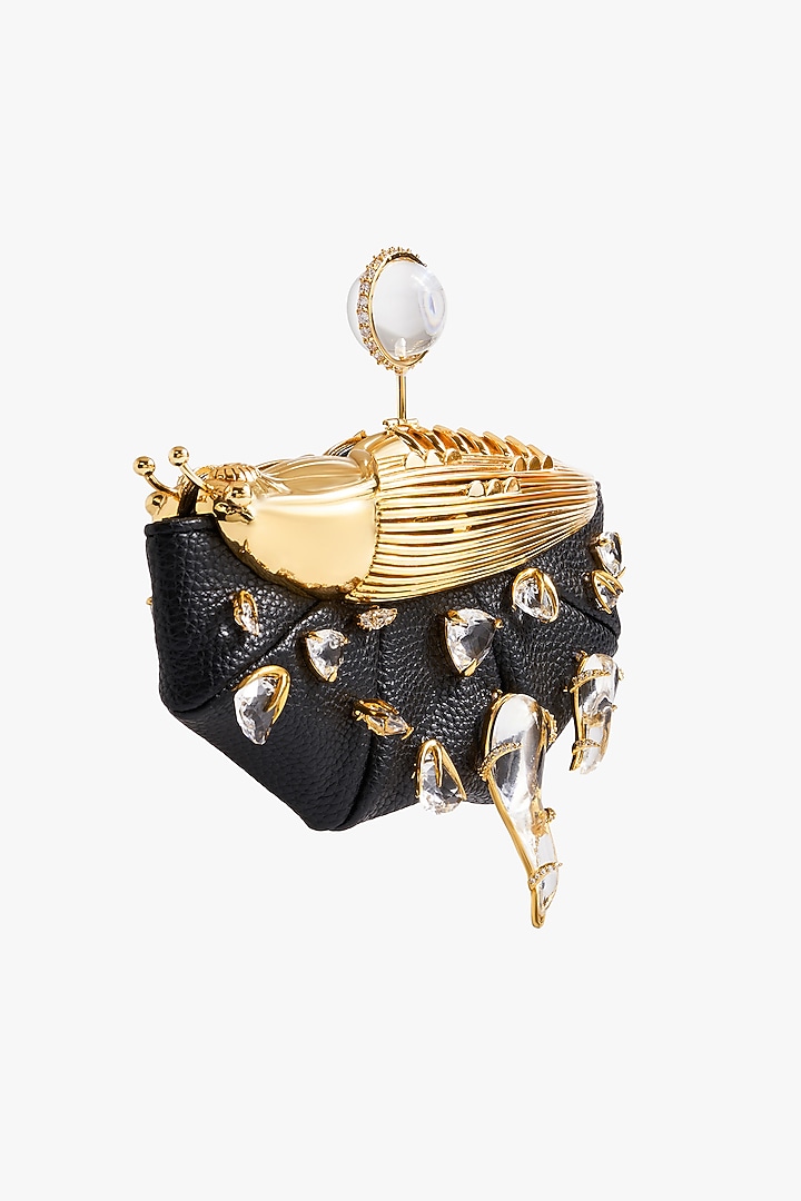 Black & Gold Vegan Leather Crystal Glass Couture Bag by Outhouse at Pernia's Pop Up Shop