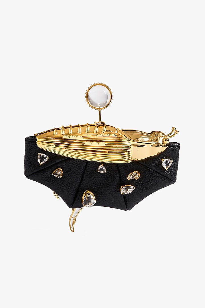 Black & Gold Vegan Leather Crystal Glass Couture Bag by Outhouse at Pernia's Pop Up Shop