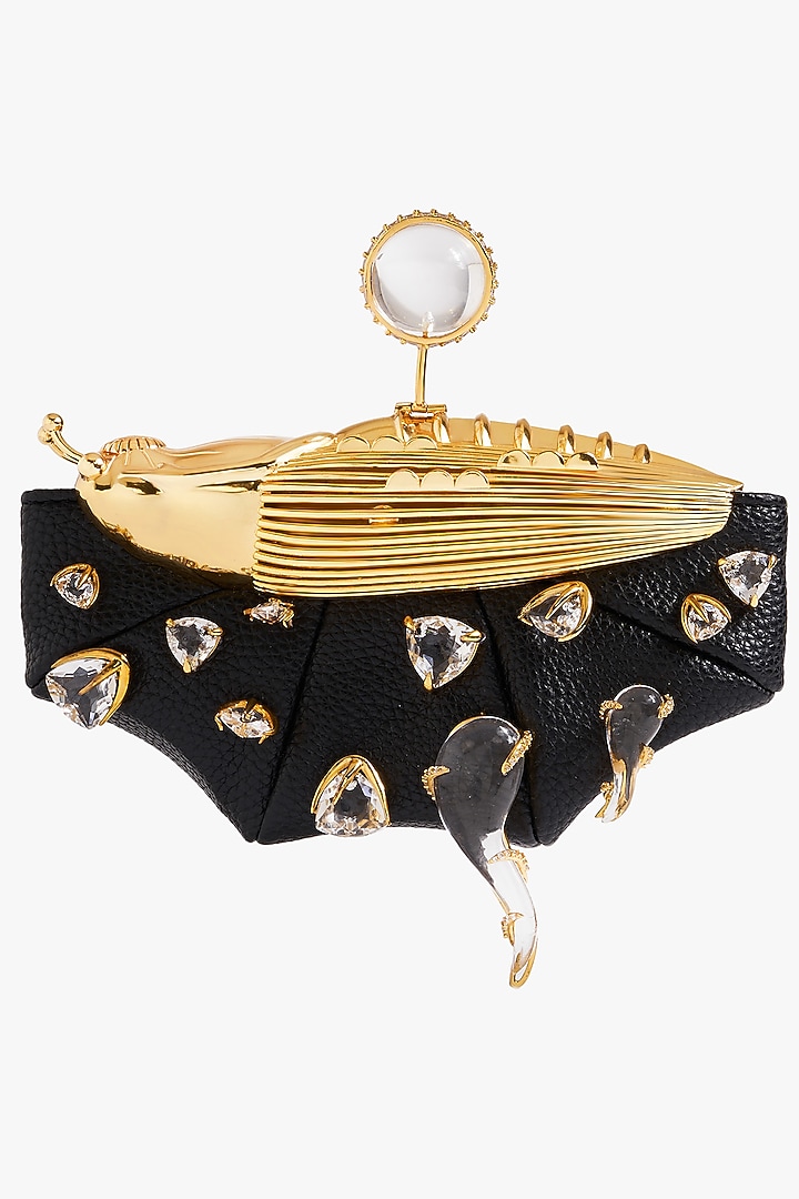 Black & Gold Vegan Leather Crystal Glass Couture Bag by Outhouse at Pernia's Pop Up Shop