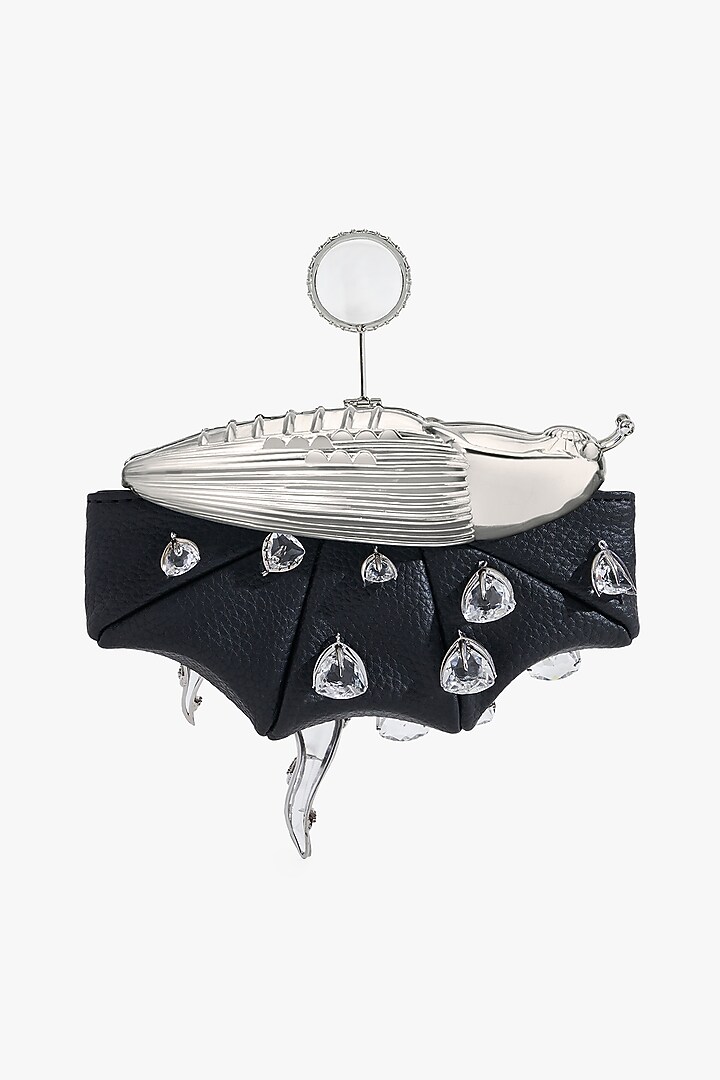 Black & Silver Vegan Leather Crystal Glass Couture Bag by Outhouse at Pernia's Pop Up Shop