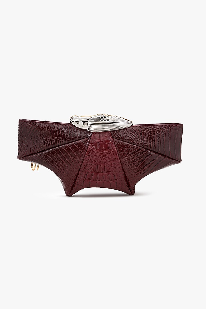 Maroon & Silver Vegan Leather Clutch by Outhouse at Pernia's Pop Up Shop