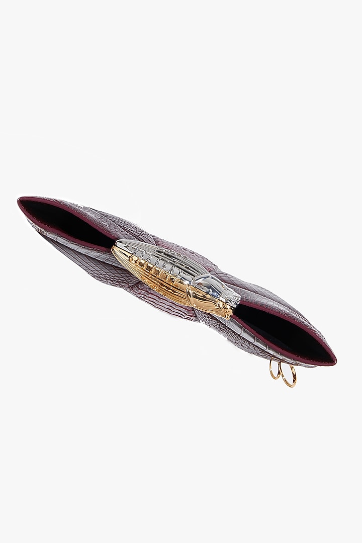 Maroon & Silver Vegan Leather Clutch by Outhouse at Pernia's Pop Up Shop