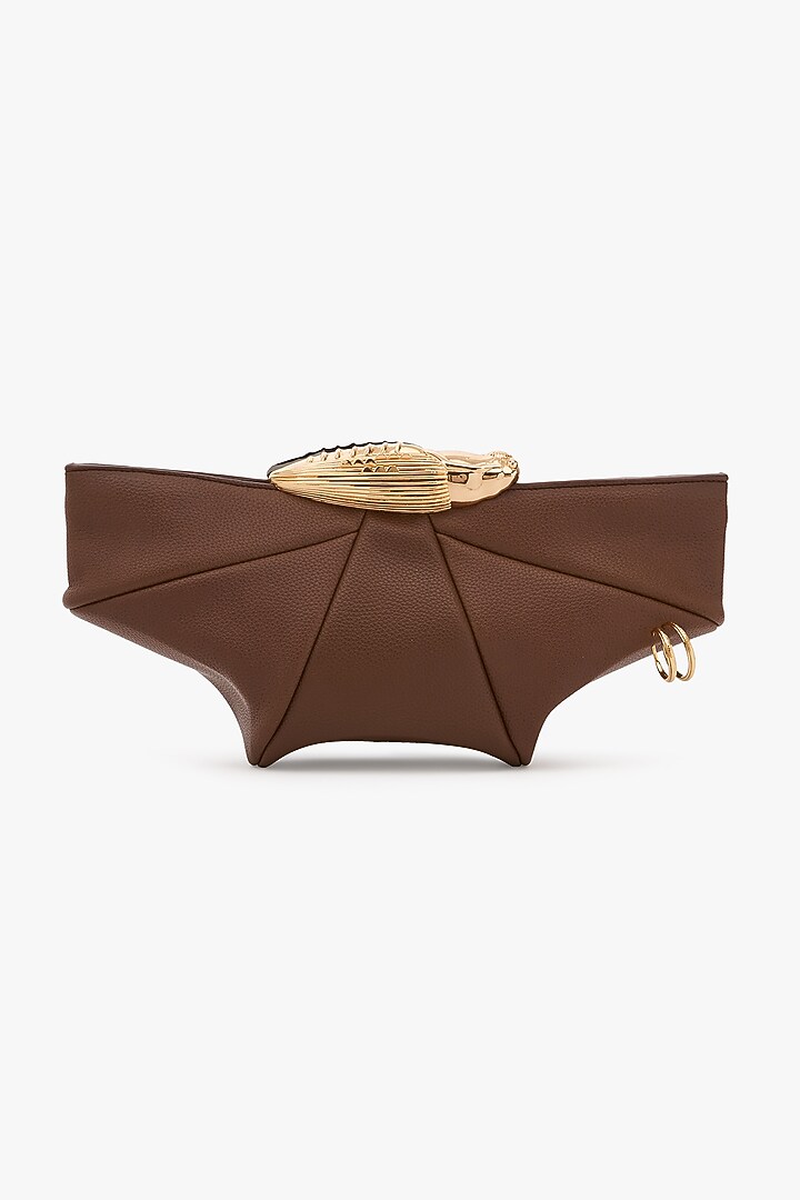 Brown & Gold Vegan Leather Clutch by Outhouse at Pernia's Pop Up Shop