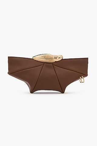 Brown & Gold Vegan Leather Clutch by Outhouse