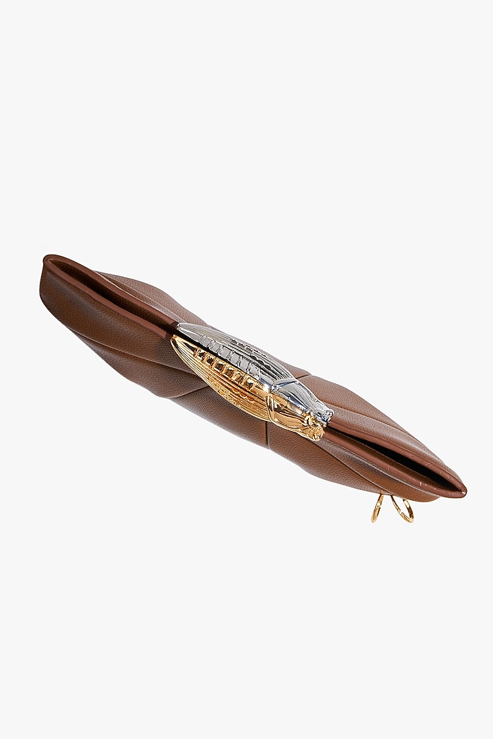 Brown & Gold Vegan Leather Clutch by Outhouse at Pernia's Pop Up Shop