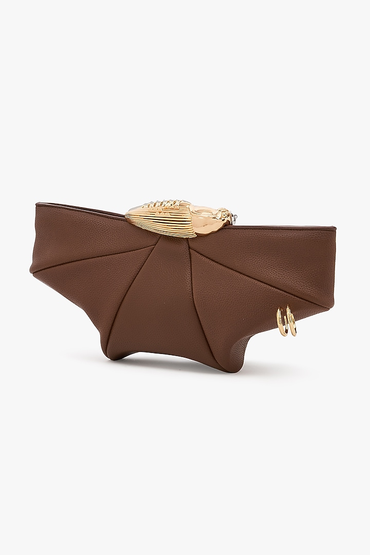 Brown & Gold Vegan Leather Clutch by Outhouse at Pernia's Pop Up Shop