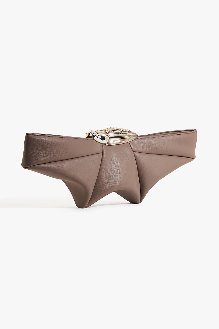 Taupe Grey & Silver Vegan Leather Clutch by Outhouse at Pernia's Pop Up Shop