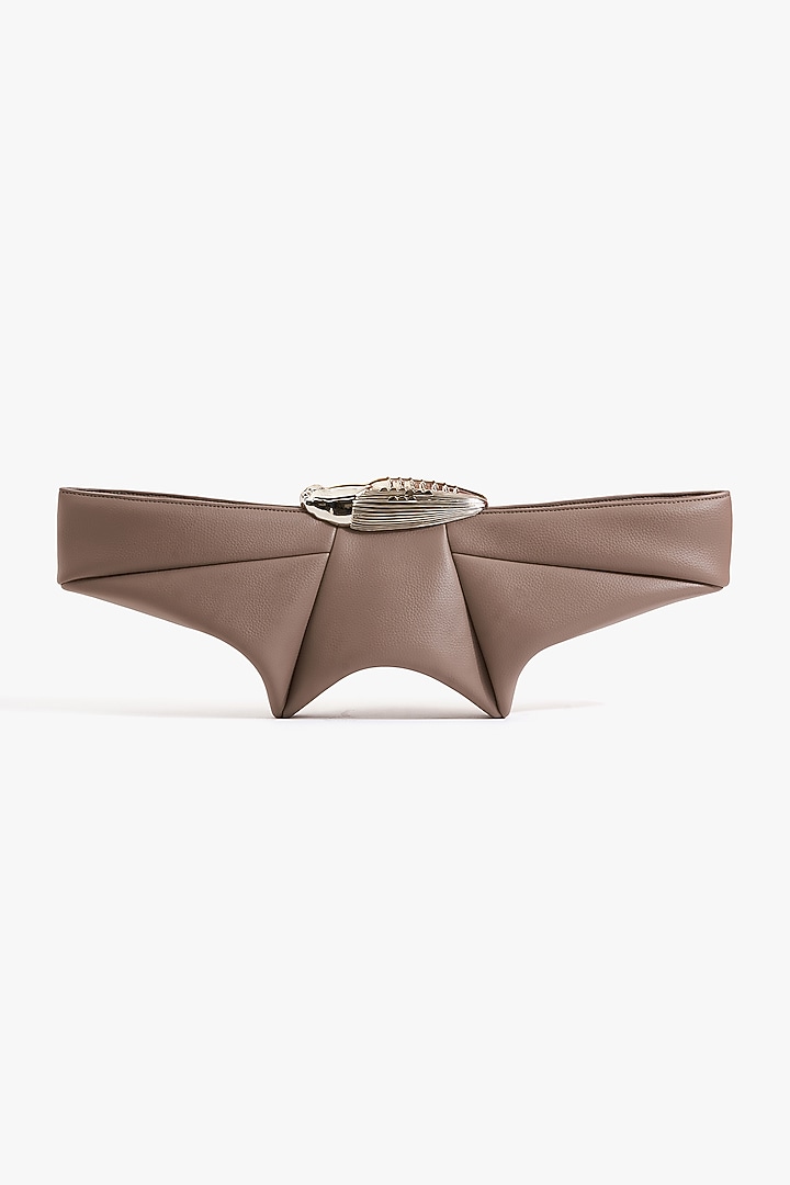 Taupe Grey & Silver Vegan Leather Clutch by Outhouse at Pernia's Pop Up Shop