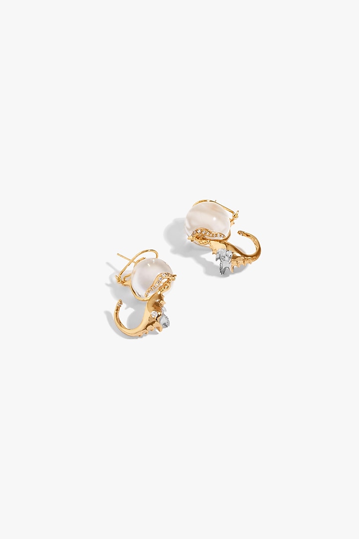 Two Tone Finish Cubic Zirconia & Pearl Seahorse Stud Earrings by Outhouse at Pernia's Pop Up Shop