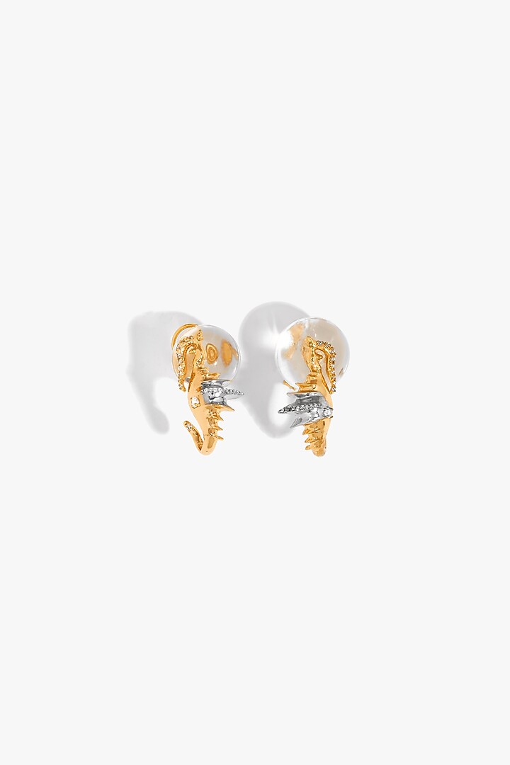 Two Tone Finish Cubic Zirconia & Pearl Seahorse Stud Earrings by Outhouse at Pernia's Pop Up Shop
