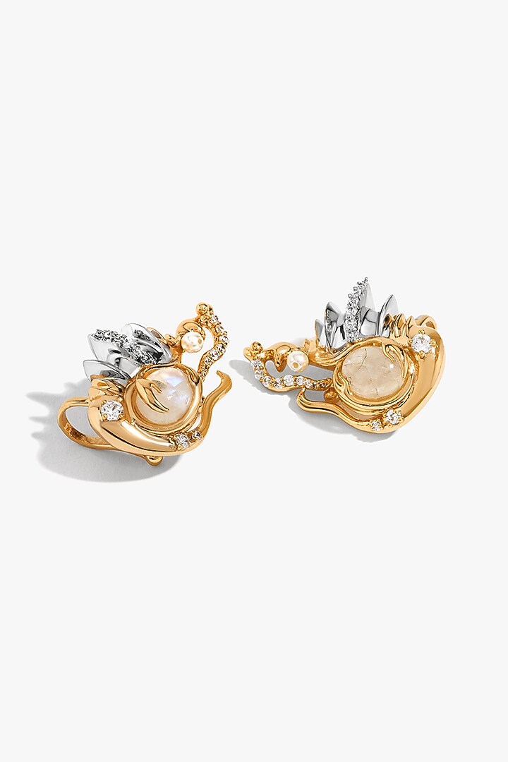 Two Tone Finish Cubic Zirconia & Swarovski Pearl Clip-On Earrings by Outhouse at Pernia's Pop Up Shop