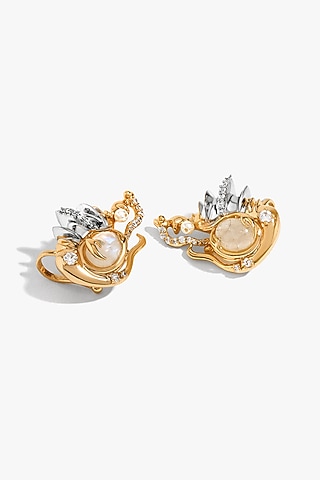 Two Tone Finish Cubic Zirconia & Swarovski Pearl Clip-On Earrings by Outhouse