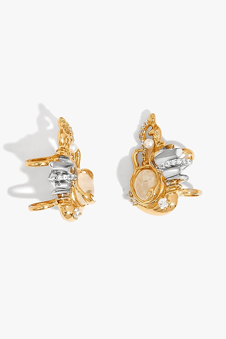 Two Tone Finish Cubic Zirconia & Swarovski Pearl Clip-On Earrings by Outhouse at Pernia's Pop Up Shop
