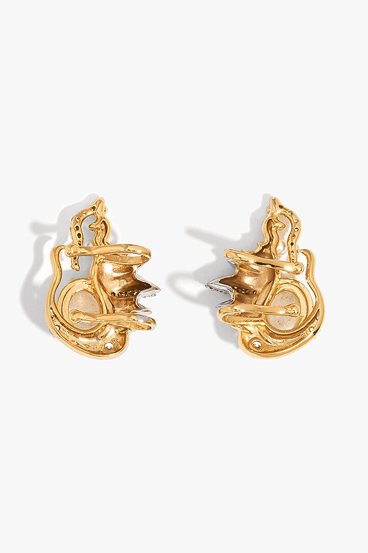Two Tone Finish Cubic Zirconia & Swarovski Pearl Clip-On Earrings by Outhouse at Pernia's Pop Up Shop