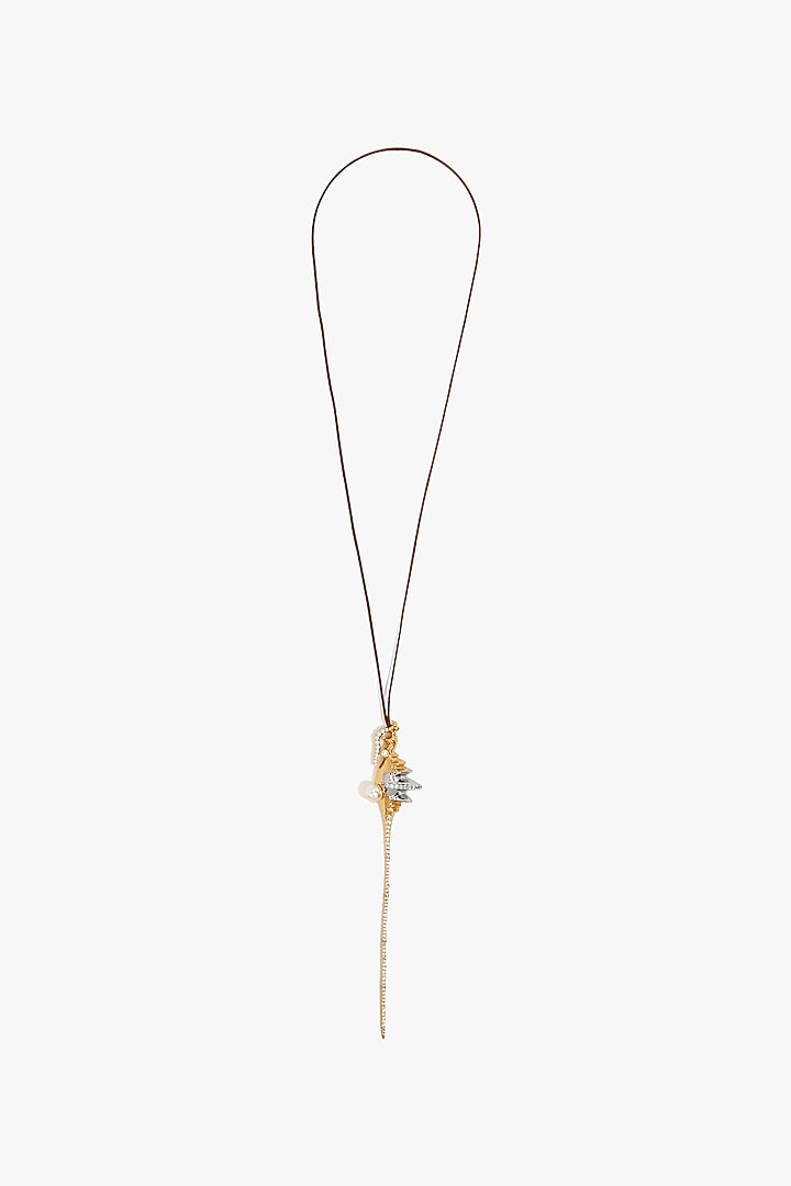 Two Tone Finish Cubic Zirconia & Swarovski Pearl Cord Necklace by Outhouse at Pernia's Pop Up Shop