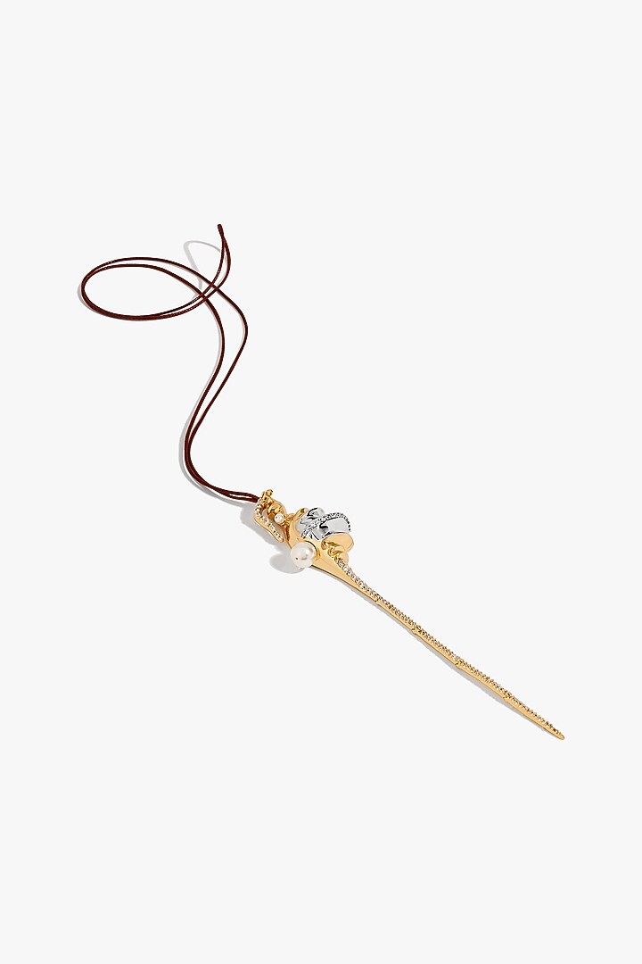 Two Tone Finish Cubic Zirconia & Swarovski Pearl Cord Necklace by Outhouse at Pernia's Pop Up Shop