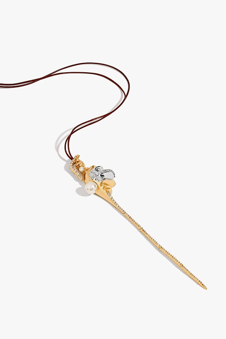 Two Tone Finish Cubic Zirconia & Swarovski Pearl Cord Necklace by Outhouse at Pernia's Pop Up Shop