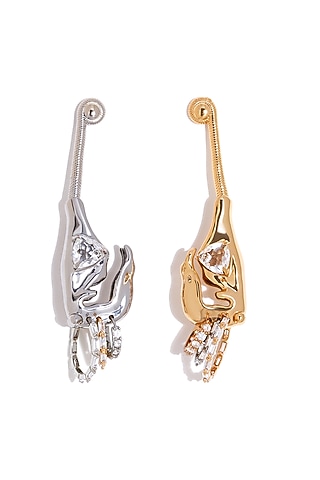 Two Tone Finish Cubic Zirconia Stud Earrings by Outhouse