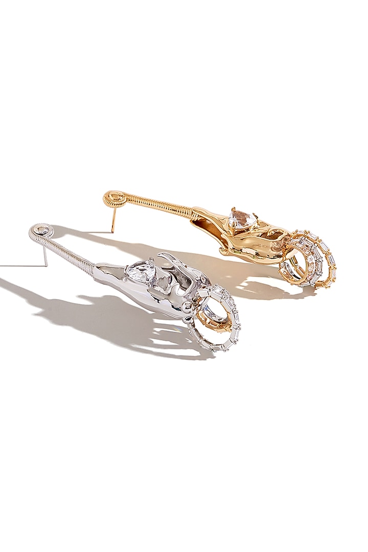 Two Tone Finish Cubic Zirconia Stud Earrings by Outhouse at Pernia's Pop Up Shop