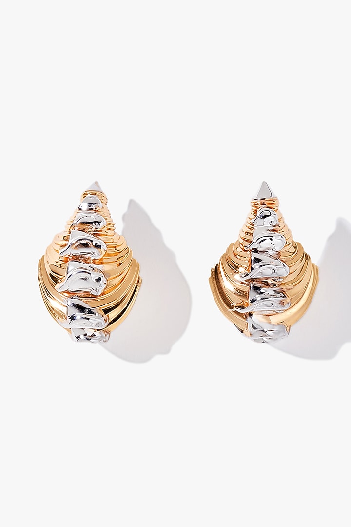 Two Tone Finish Shell Stud Earrings by Outhouse at Pernia's Pop Up Shop
