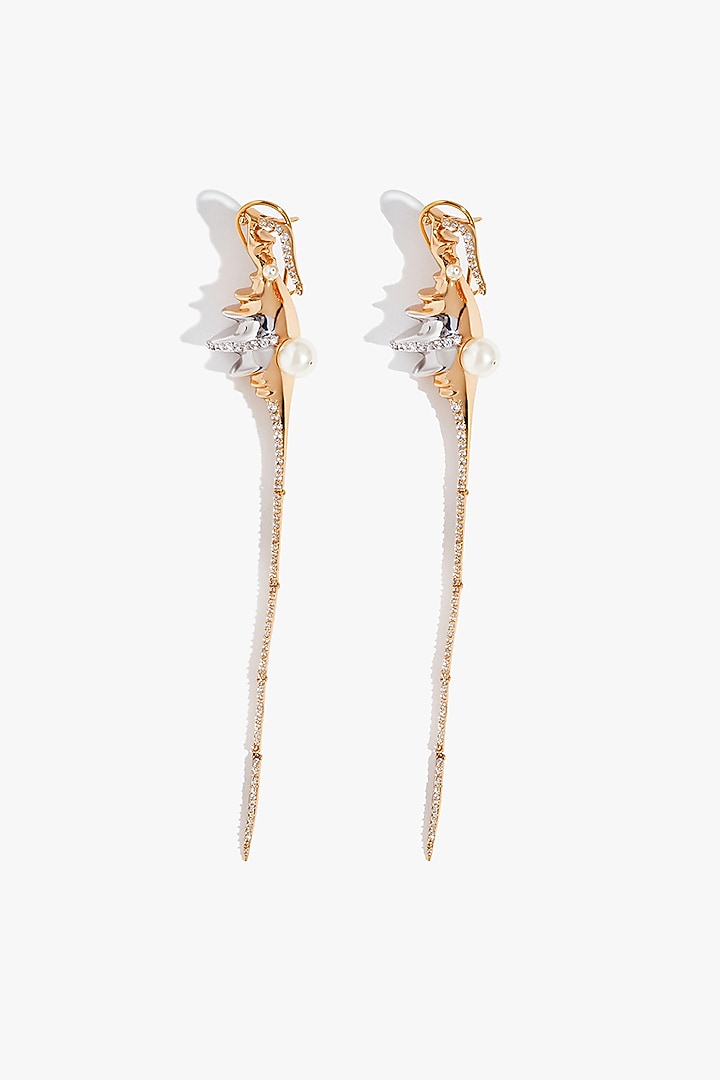 Two Tone Finish Moonstone & Cubic Zirconia Spiral Earrings by Outhouse at Pernia's Pop Up Shop