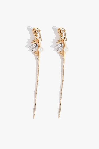Two Tone Finish Moonstone & Cubic Zirconia Spiral Earrings by Outhouse