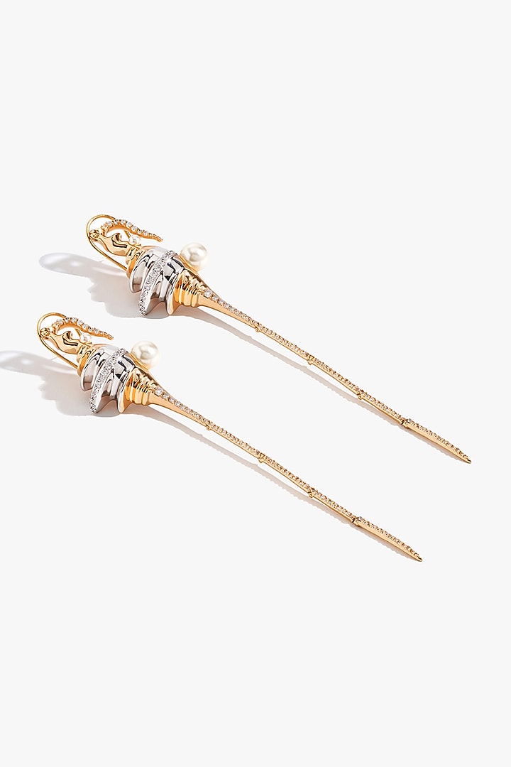 Two Tone Finish Moonstone & Cubic Zirconia Spiral Earrings by Outhouse at Pernia's Pop Up Shop