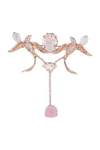 Matte Rose Gold Plated Swarovski & Ruby Red Stone Collar Pin by Outhouse