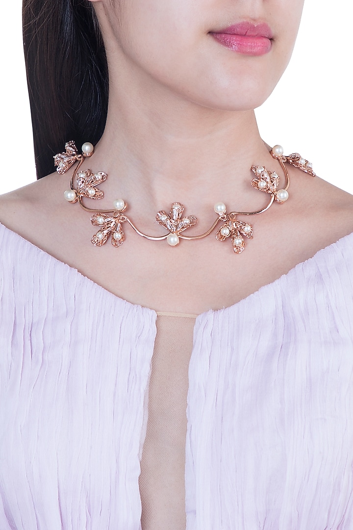 Matte Rose Gold Plated Pearl Bud Necklace by Outhouse at Pernia's Pop Up Shop