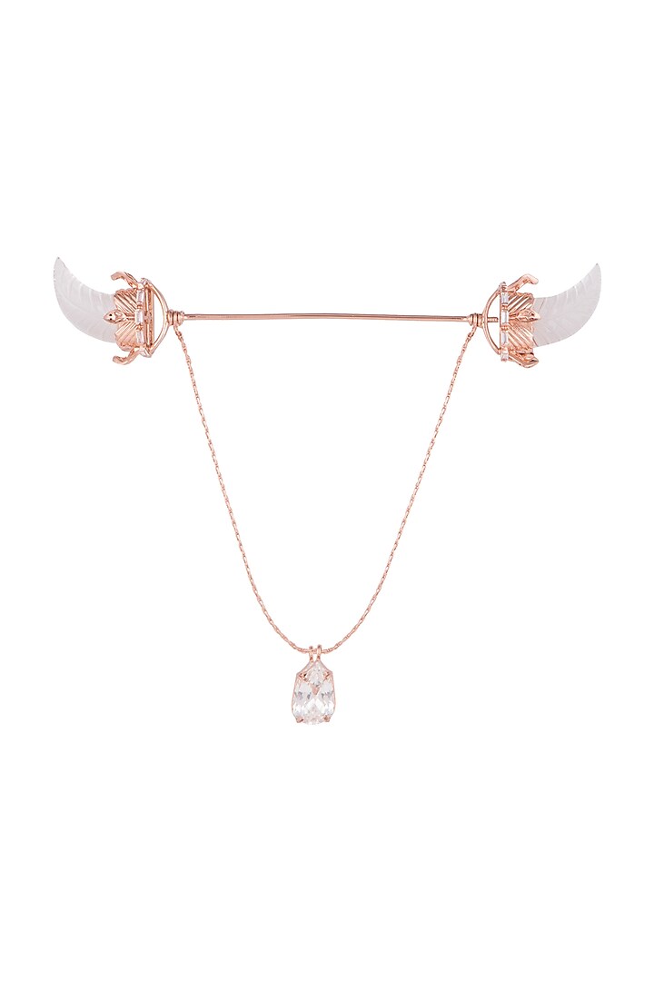 Matte Rose Gold Plated Crystal Chain Collar Pin by Outhouse
