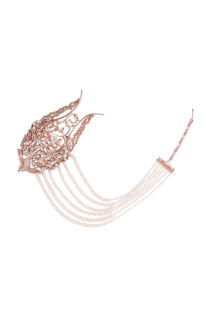 Matte Rose Gold Plated Pearl Headgear by Outhouse