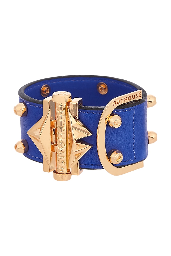 Gold Plated Leather Studded Bracelet by Outhouse