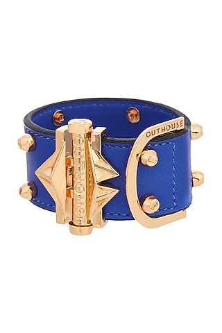 Gold Plated Leather Studded Bracelet by Outhouse