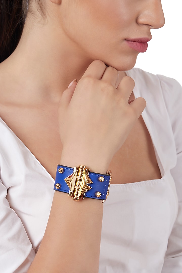 Gold Plated Leather Studded Bracelet by Outhouse at Pernia's Pop Up Shop