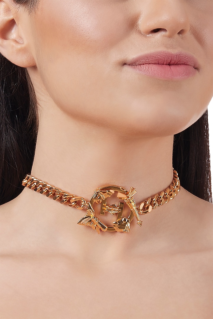 Gold Plated Textured Choker Necklace by Outhouse at Pernia's Pop Up Shop