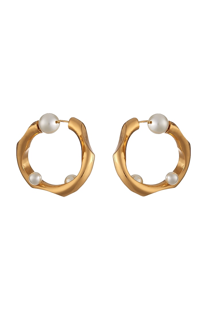 Gold Plated Pearl Hoop Earrings by Outhouse